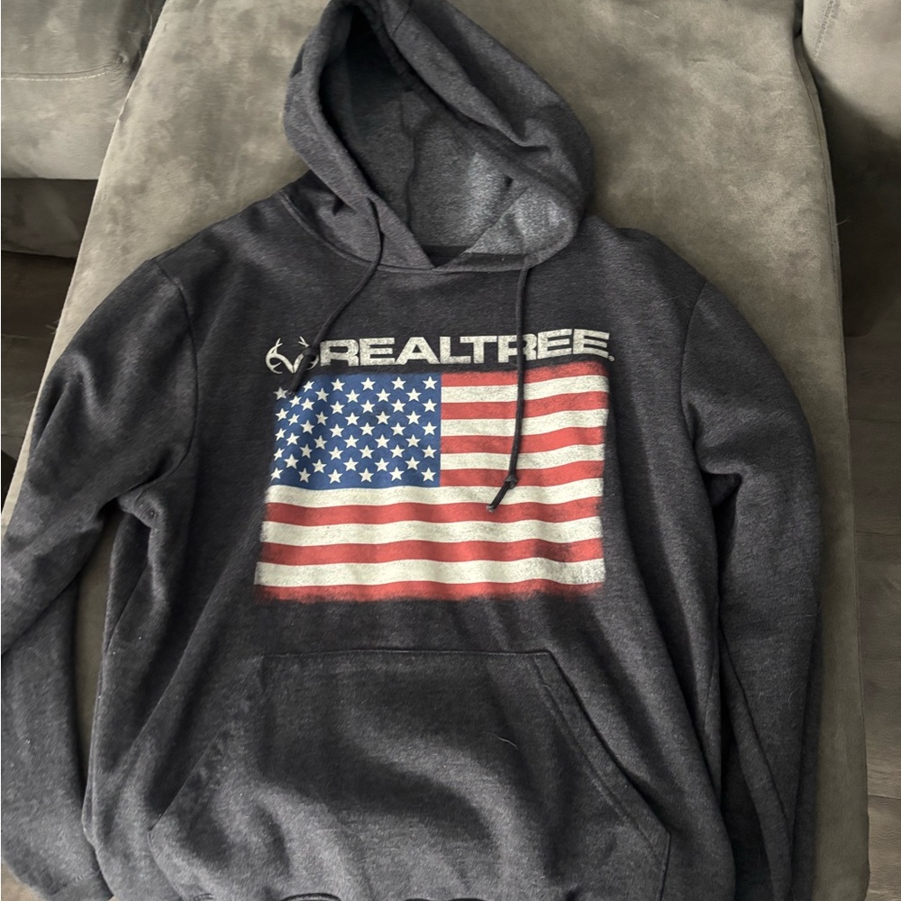 Realtree Men's Charcoal Hoodie with American Flag